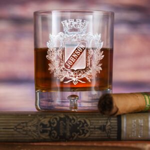 Hausfasler Engraved Family Crest Crystal Bourbon Glass Set – Set of 4