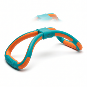 Zoo Haus Fasler Curved Ergonomic Dog Chew Toy - Tough Teething Stick with Textured Grips (Teal & Orange)