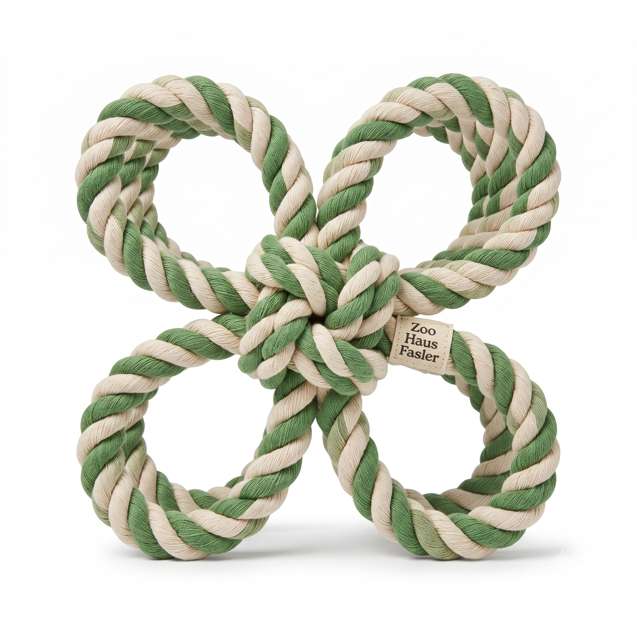 Zoo Haus Fasler Premium 4-Loop Dog Rope Toy - Durable Tug-of-War & Teething Knot (Green & Cream) - Image 2