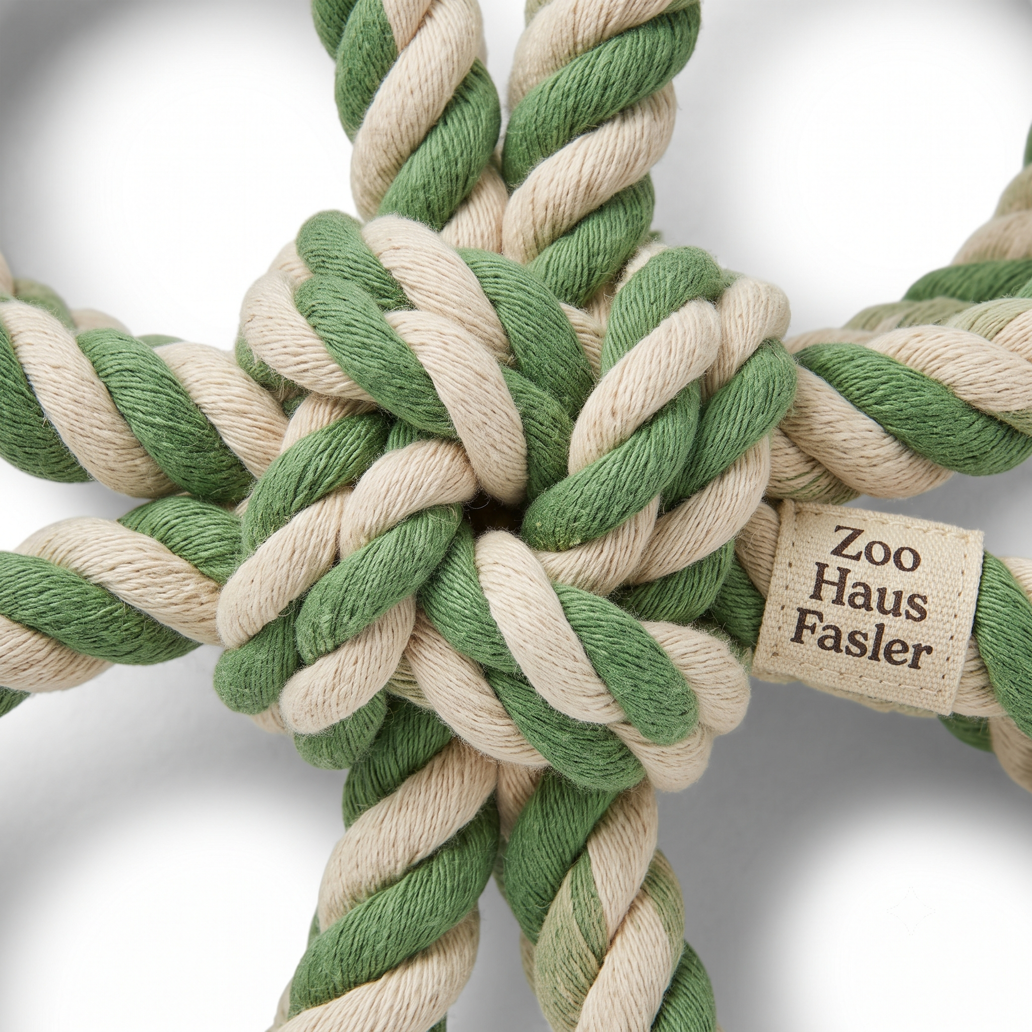 Zoo Haus Fasler Premium 4-Loop Dog Rope Toy - Durable Tug-of-War & Teething Knot (Green & Cream) - Image 3