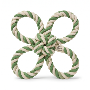 Zoo Haus Fasler Premium 4-Loop Dog Rope Toy - Durable Tug-of-War & Teething Knot (Green & Cream)