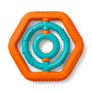 Zoo Haus Fasler Interactive Hexagon Dog Chew Toy - Durable Teething Ring for Aggressive Chewers (Orange & Teal)