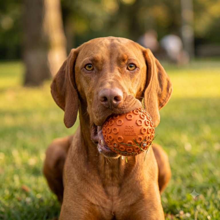 Zoo Haus Fasler Textured Dog Fetch Ball - Durable Orange Chew Toy with Hexagon Grips - Image 4
