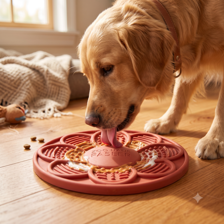 Zoo Haus Fasler Lotus Silicone Dog Lick Mat - Calming Slow Feeder & Treat Pad for Anxiety Relief (Coral) - Image 4