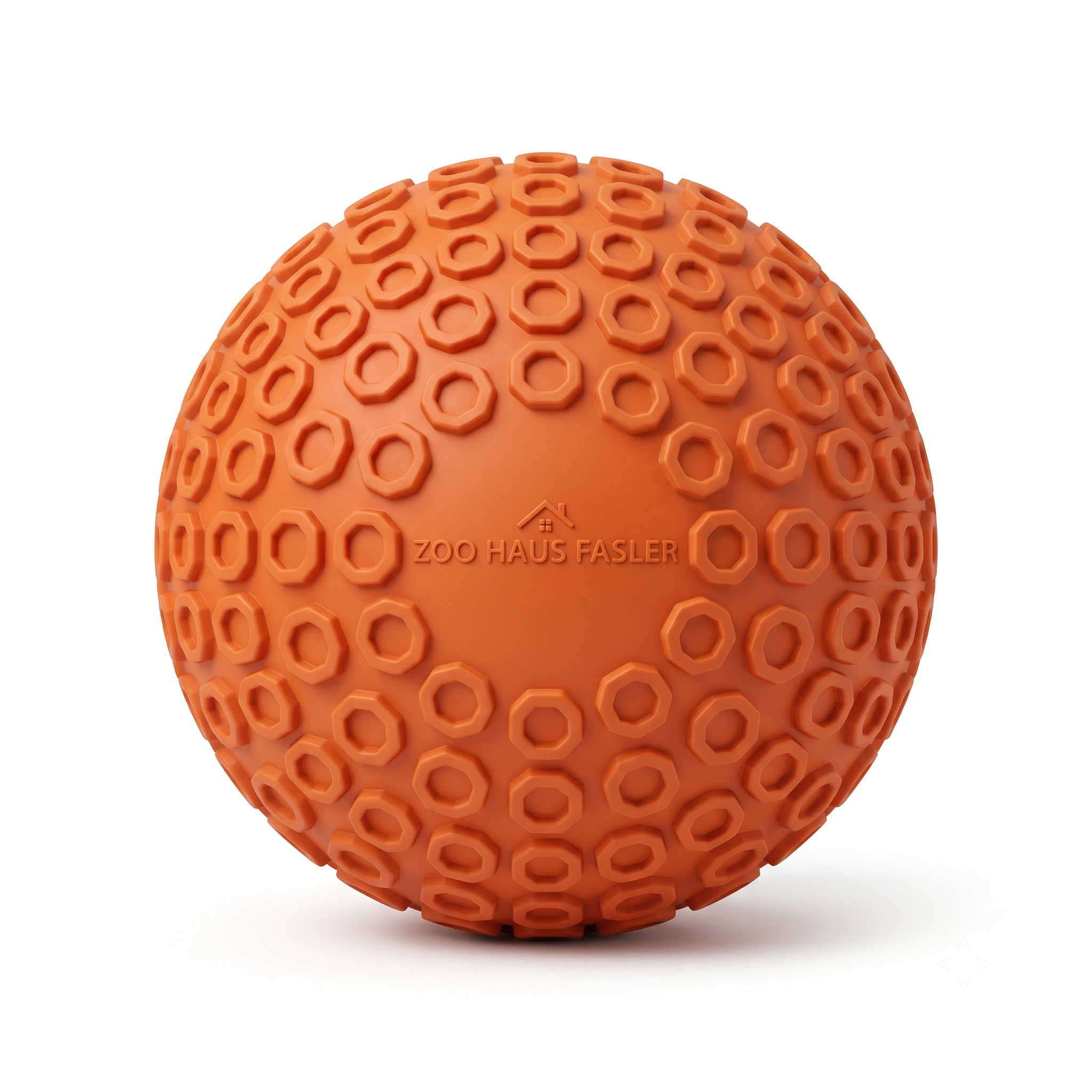 Zoo Haus Fasler Textured Dog Fetch Ball - Durable Orange Chew Toy with Hexagon Grips