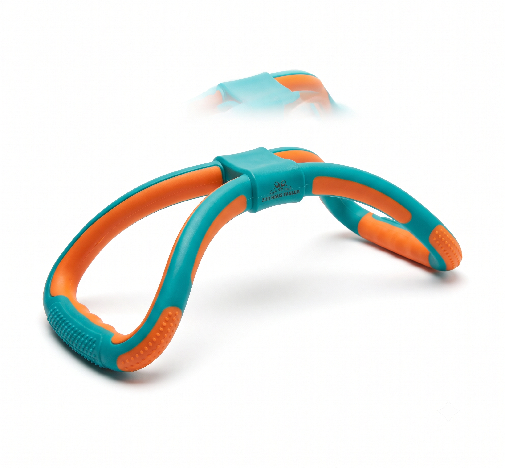 Zoo Haus Fasler Curved Ergonomic Dog Chew Toy - Tough Teething Stick with Textured Grips (Teal & Orange)