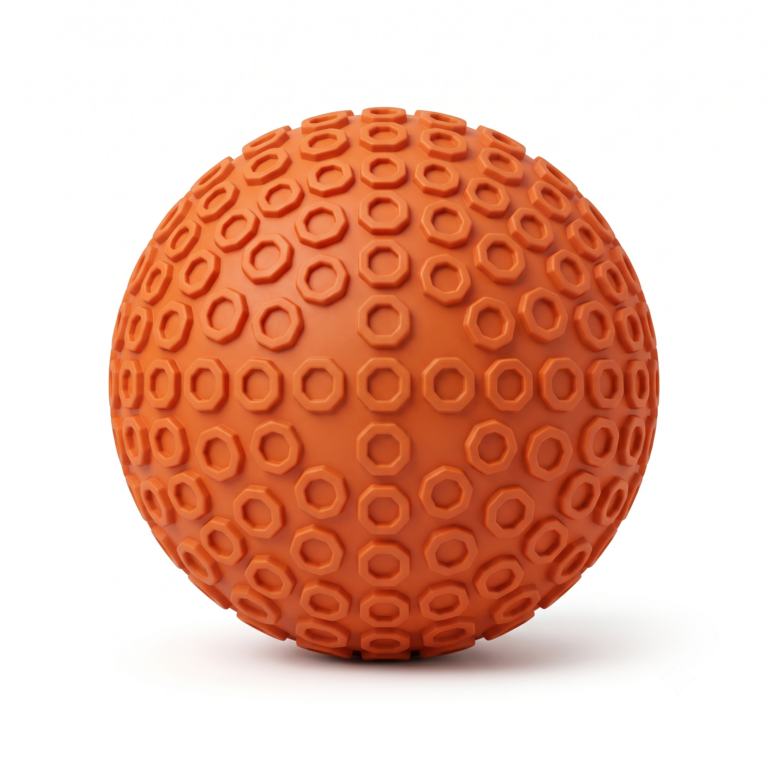 Zoo Haus Fasler Textured Dog Fetch Ball - Durable Orange Chew Toy with Hexagon Grips - Image 2